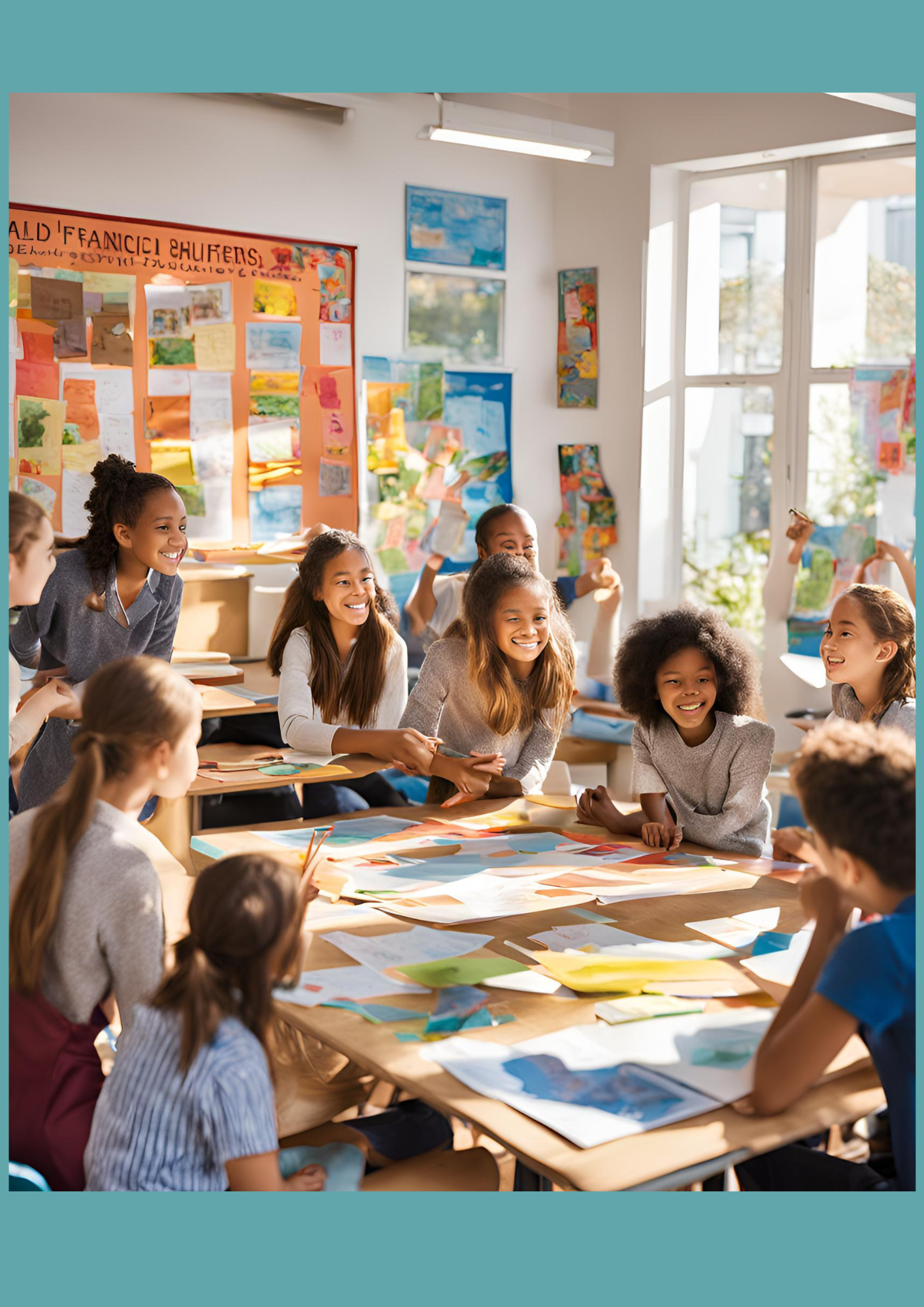 Élèves dans une salle de classe en train de réaliser une affiche